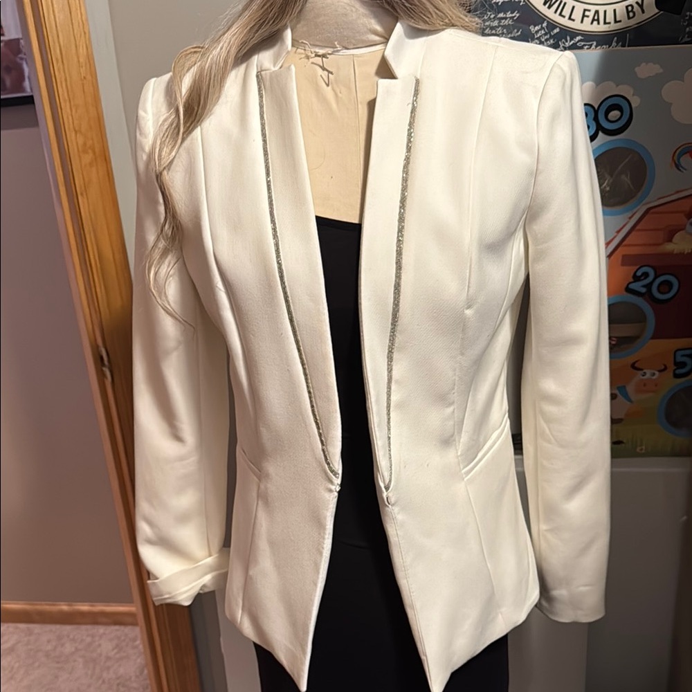 White House Black Market Ivory Blazer with Silver Accents